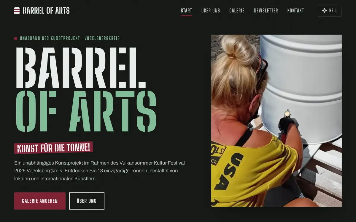 Website Barrel of Arts, gestaltet von gonka.tech