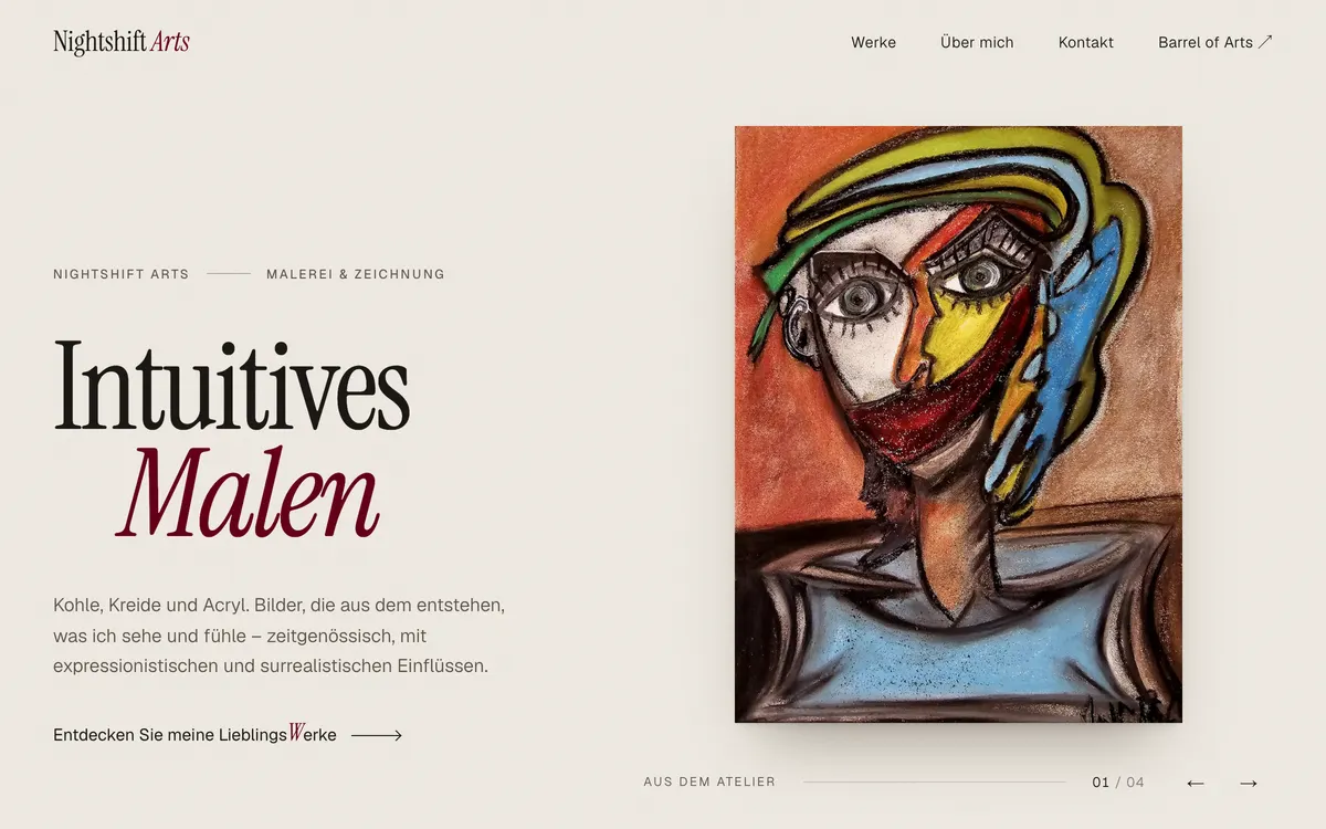 Website Nightshift Art, gestaltet von gonka.tech
